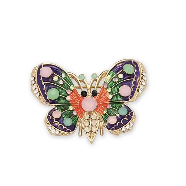 Mode rétro alliage coloré strass émail papillon mariage broche femmes métal insectes chapeau écharpe broche broche