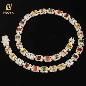NUOYA 12mm メンズ ヒップホップ キューバンチェーンネックレス カラフルな宝石 カスタマイズ可能 キラキラ輝くバゲットダイヤモンド キューバンチェーンジュエリー ギフトに最適 - Product Image 1