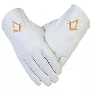 Guantes masónicos de uso diario Regalia 100% de algodón con cuadrado bordado dorado y emblema de brújula Color rojo - Product Image 4