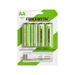 Forcemyth USB Baterias recarregáveis 1.5V 9V 9000mWh bateria li-ion recarregável AA AAA USB tipo C para relógios Brinquedos de comutação