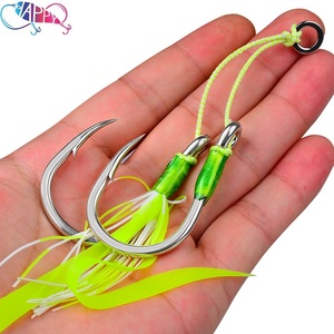 Nouveau 3/0 # -13/0 #   2 paires d'hameçons doubles lumineux pré-montés avec jupe en silicone pour la pêche en mer depuis un bateau - Product Image 1
