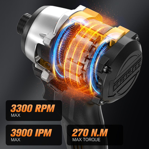 Atornillador de Impacto Inalámbrico de 20V y 12 Velocidades, Motor sin Escobillas de 3300 RPM con Luz LED, 270 N.m. de Torque Máximo y Parada Automática - Product Image 2