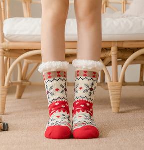 समायोज्य असेमेटेड सस्ते क्रिसमस उपहार चालक दल पशु बुने वाली मोटी महिलाओं शीतकालीन गैर-पर्ची फर्श स्लाइपर मोजे - Product Image 2