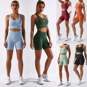 Soft Seamless Sport BH Yoga Fitness Set Frauen Set Workout Fitness Kleidung Crop Top Legging BH Set