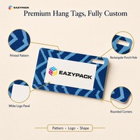 Label Gantung Cetak Kustom untuk Branding Pakaian dengan Logo, Pola, Panel Putih, dan Lubang Persegi Panjang