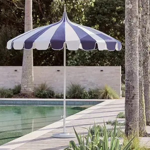 Parasol de Patio Pagode Bleu Clair Imprimé Personnalisé 24 Côtes Parasols de Plage Parasol Pare-Soleil d'Été Extérieur avec Franges