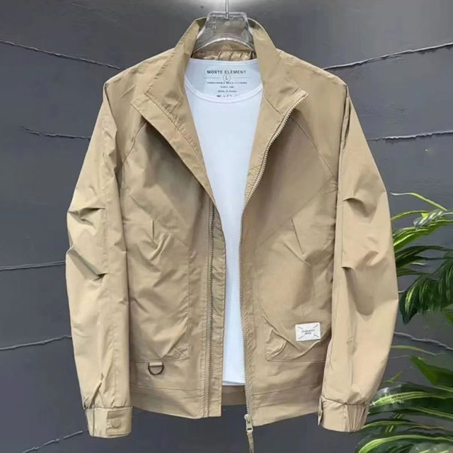 European Fashion Brand New Style Vertical Collar Bomber Jacket Men's High-end Sense Workwear Casual All-match Solid Color