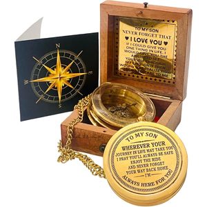 Brújula Náutica Grabada a Mano en Latón con Dial de Puntero, de Bolsillo, Ligera, Regalo de Graduación para Hijo - Product Image 1