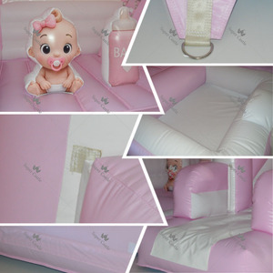 Château gonflable rose « Oh Baby Girl » pour révélation du sexe, avec toboggan et piscine à balles, idéal pour location de fête de naissance - Product Image 6