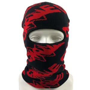 OEM All Over Printing Sublimated Jacquard Red Balaclava Beanie 1 Hole Windproof Face Cover Custom Fashionable Ski Mask