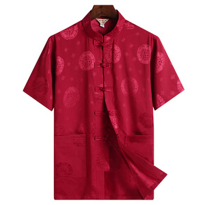 เสื้อเชิ้ตแขนสั้นลายสัตว์สไตล์จีนฤดูร้อนสำหรับผู้ชายวัยกลางคนและผู้สูงอายุ ผ้าแจ็คการ์ด โพลีเอสเตอร์ ลายแมนดาริน - Product Image 6