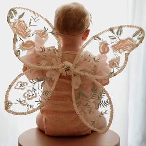 אינס ורוד רקמת 3D תחרה קישוט כנף פרפר כנפי פיות אלפיות אבזרי צילום לילדים קוספליי כנף מלאך - Product Image 6