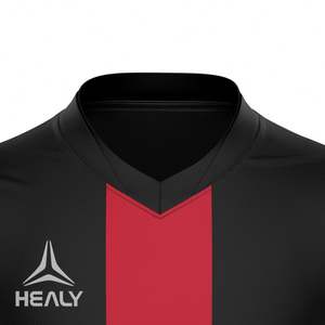 Uniforme de Fútbol Personalizado de Moda en Negro y Rojo, con Estampado Distintivo en el Pecho, Transpirable, de Secado Rápido, Cuello en V, Manga Corta, Ligero, 100% - Product Image 3