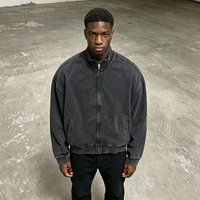 Veste vintage personnalisée délavée avec broderie de logo sur mesure, fermeture éclair, coupe ample et carrée, style workwear, streetwear, unisexe, vêtement décontracté