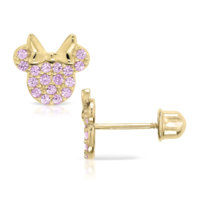 Duyizhao anting-anting lapis emas 14k pita Mouse lucu CZ pernyataan kancing sekrup belakang hadiah untuk wanita anak perempuan