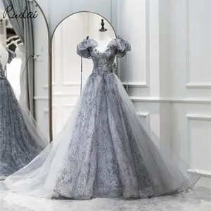 Ruolai LWC6601 Tay Áo Phồng Ngắn Tay Áo Bóng Đảng Dress Tulle Váy Và Beadings Evening Gowns