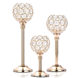 Dropship Rustic-Style Crystal Metal <strong>Tealight</strong> Candlestick Tall Crystal Votive Candle <strong>Holders</strong> Bling Bowl Candelabras for Wedding - Product Image 1
