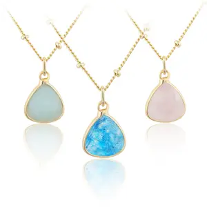 new design teardrop color gemstone pendant factory supplier for simple translucent crystal stone necklace