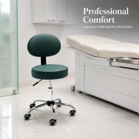 Tabouret roulant avec dossier, chaise de salon pivotante, réglable en hauteur pneumatiquement, base chromée 5 étoiles, bleu sarcelle, pour clinique, tatouage