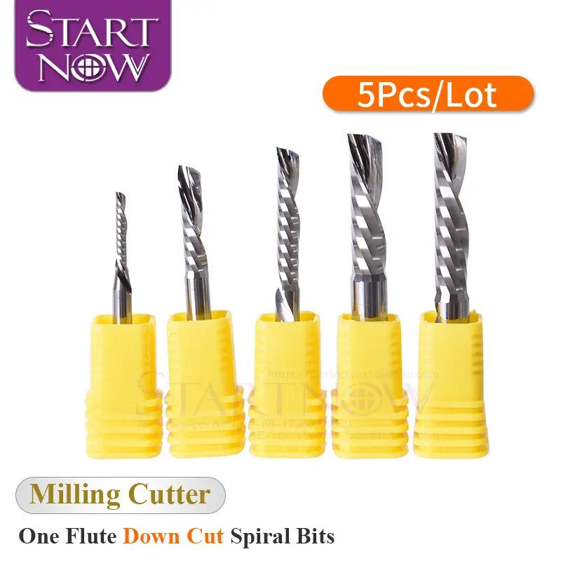 Startnow 5 adet aşağı kesim freze kesicisi tek flüt sol Spiral uçları 3.175/4/6 SHK Tungsten karbür CNC aracı yönlendirici gravür Bit