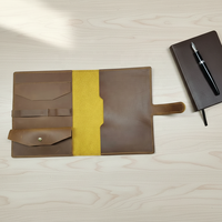 Housse de carnet A5 en cuir de vachette RR Factory avec clip pour stylo, housse de carnet en cuir véritable avec poche pour dossiers, pochette multifonction pour bloc-notes