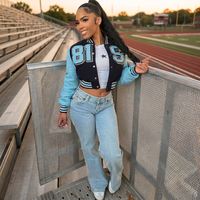 Blouson universitaire court pour femme, style Y2K 2026, à bouton unique, coupe bomber, style Letterman, Baseball, Punk, Hip-hop, avec empiècements frontaux en laine coupe-vent