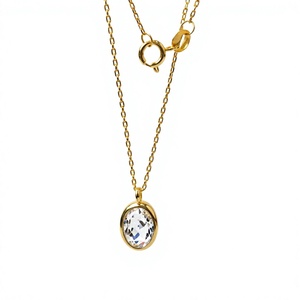Collar con Colgante de Diamante de Corte Ovalado en Oro Amarillo de 18K, con Engaste de Bisel de Burbuja y Cadena de Eslabones, para Uso Diario, Ideal para Regalo - Product Image 3