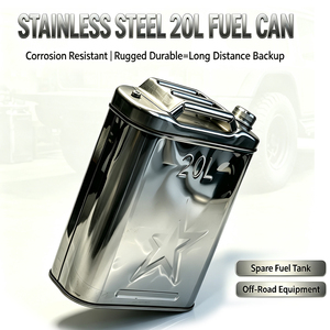 Bidon à carburant en acier inoxydable de 20 L, <span class=keywords><strong>jerrycan</strong></span> portable pour véhicule tout-terrain, camion, SUV, bidon de stockage d'essence et de diesel en métal antirouille - Product Image 1