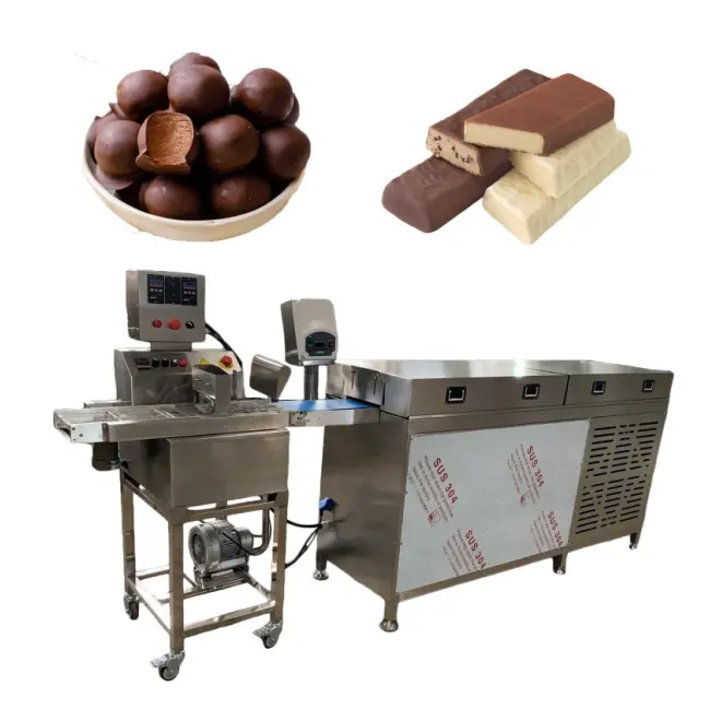 Macchina automatica per rivestimento di cioccolato barrette di cioccolato macchina per rivestimento di cioccolato cioccolato con Tunnel di raffreddamento