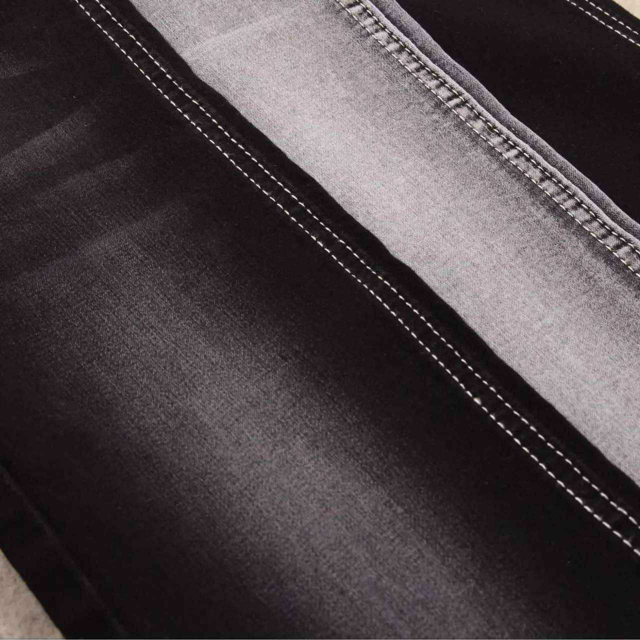 Tessuto jeans denim elasticizzato in raso di lycra di cotone all'ingrosso colore nero