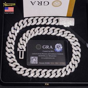 Collier personnalisé en diamant glacé à 3 rangs de 18 mm, en argent 925, moissanite VVS, lien cubain, bijoux hip-hop, stock local aux États-Unis - Product Image 1