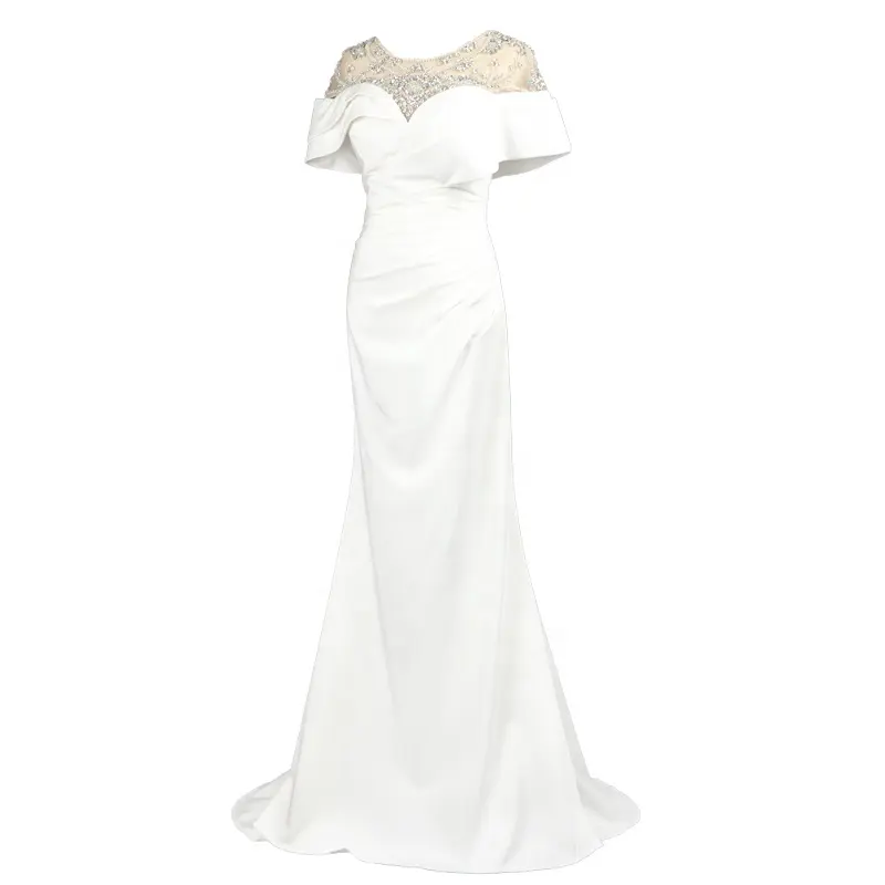 White evening dress slim-looking, hip-wrapped fishtail gown dress