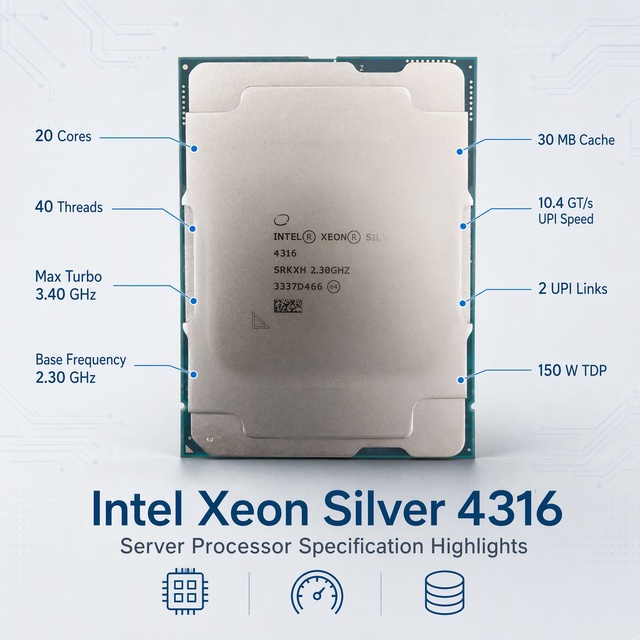 CPU In-tel Xeon Silver 4316 20Core 40Threads 2.3GHz/3.4GHz 30MB 150W TDP 4316