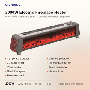 Radiateur électrique à effet flamme pour plinthe, ventilateur PTC 2000W 97cm, thermostat réglable, chauffage rapide, pour maison et bureau - Product Image 5