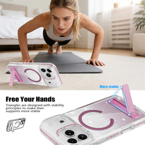 Nueva Funda Magnética Inalámbrica con Diamantes Brillantes para <span class=keywords><strong>iPhone</strong></span> 17 12 13 14 15 16 Pro Max, Soporte Oculto, Carcasa Antigolpes de PC - Product Image 4