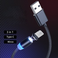 Vente en gros directe câble de données magnétique 3 en 1 1 M 2M tressé charge rapide câble Usb Type C pour téléphone