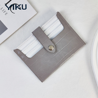 YIKU dompet kartu kredit kulit PU minimalis, pemegang kartu kredit minimalis tekstur buaya ramping pasokan pabrik