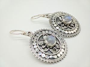 Boucles d'oreilles en pierre de lune arc-en-ciel naturelle, faites à la main, en argent sterling 925, bijoux pour femmes, luxe, style bohème, boucles d'oreilles en pierres précieuses de créateur - Product Image 3