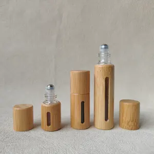 Wholesale 3ml 5ml 10ml glass roll-on bottle double wall bamboo shell Essential Oil bottles Customized Logo