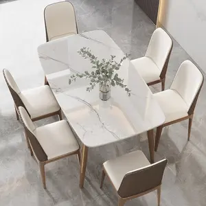 Nordic Marble Slate Retractable Rectangular Dining Table Chair Set 8 Persons Round Dining Table Meal For Dining Room Furniture