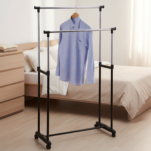 Armadio doppio regolabile MSV in acciaio cromato con ruote, 84 x 43 x 95 cm - Product Image 3