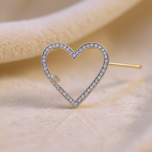 Orecchini a Clip Tiffany a Forma di Cuore in Argento 925 Placcato Oro Bianco con Cristalli e Strass, Classici per Uso Quotidiano, Unisex - Product Image 2