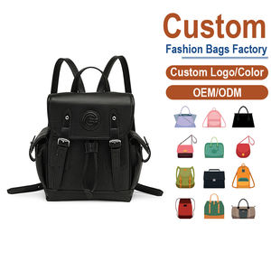 Mochila Ligera de Verano de Cuero Negro de Primera Calidad - Piel de Vacuno Genuina con Logotipo G Grabado, Bolsillos Delanteros Dobles, OEM para Marcas de Lujo - Product Image 1