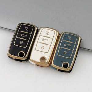Funda de TPU con Borde Dorado para Llave de Coche Personalizada, Compatible con <span class=keywords><strong>VW</strong></span> Golf, Polo, Tiguan, Passat, Caddy, Funda para Llave Plegable, Bolsa para Control Remoto - Product Image 2