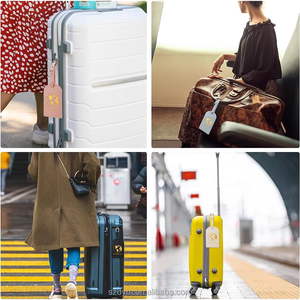 Etiqueta de equipaje de cuero PU de viaje personalizada, <span class=keywords><strong>identificador</strong></span> de etiqueta de <span class=keywords><strong>maleta</strong></span> con correa ajustable y cubierta de Protección de Privacidad - Product Image 6
