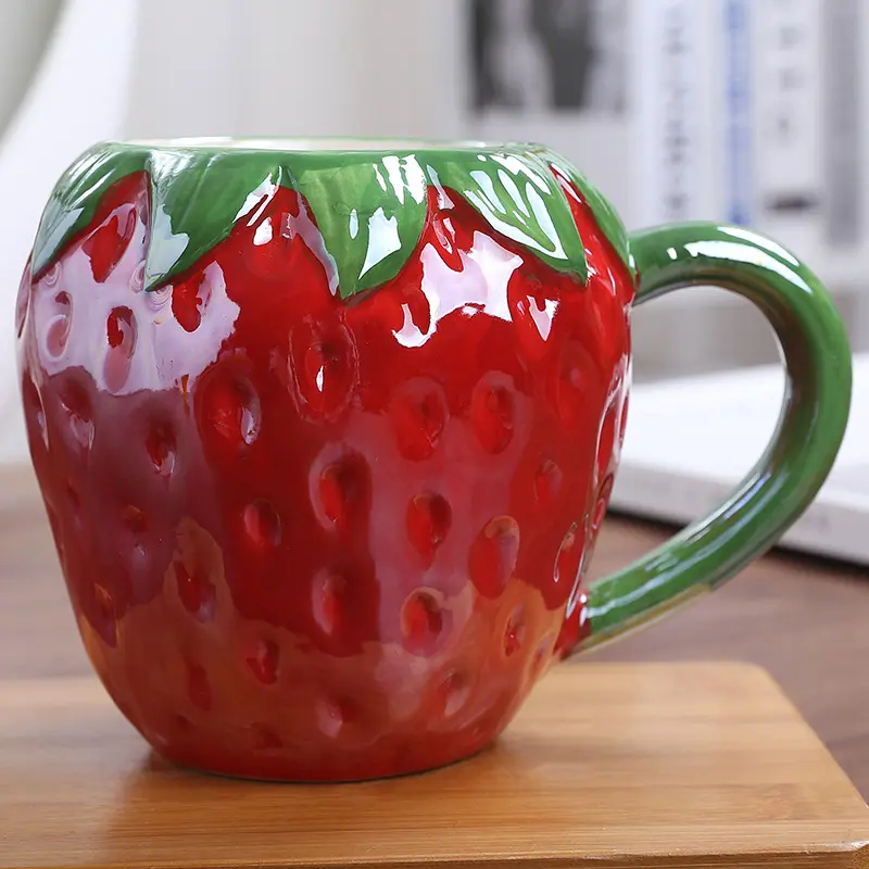 OEM手作りカスタムかわいいタザ3Dマグ卸売フルーツ型セラミックコーヒーティードリンクカップ