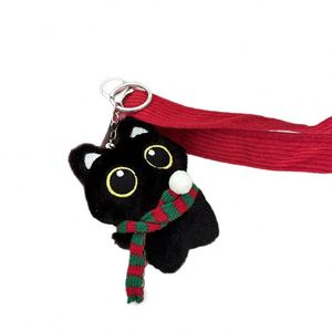 Wholesale Cute <b>Plush</b> Black <b>Cat</b> Keychain with Big Eyes Doll Pendant Bag Charm for Custom Gift Bulk Orders - Product Image 5