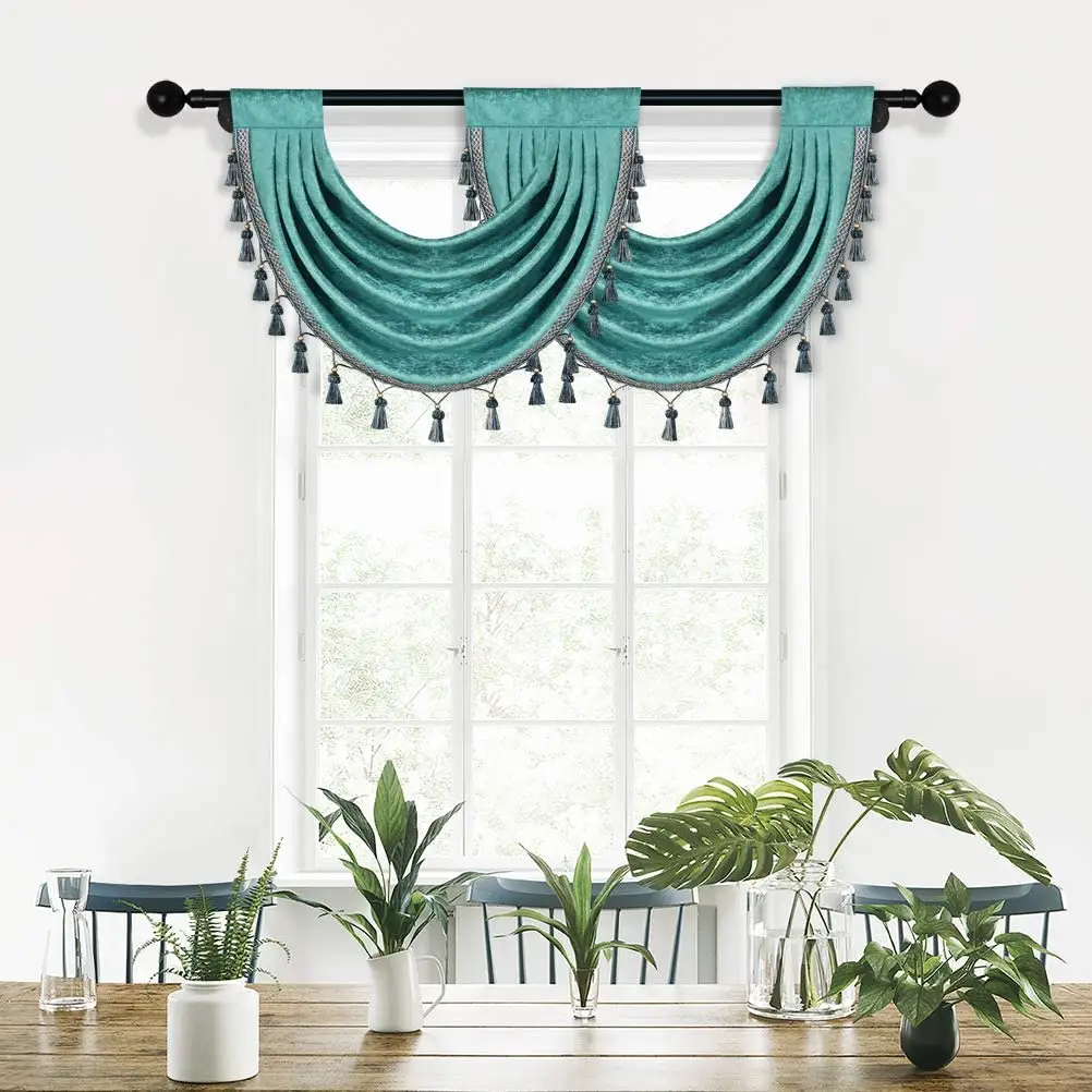 Rèm Chenille Dày Swag Valances Cho Phòng Khách Rèm Cửa Màu Be Cho Nhà Bếp Gói 2 (Màu Be, 30 "W X 22" L)