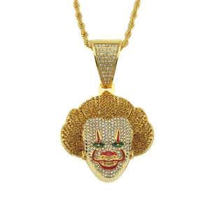 New 2020 Hiphop Jewelry Iced Out Diamond Gold Film It Clown Pendant Necklace