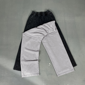Wholesale Vintage-Inspired Snowflake Stone Wash Formal Fashion Pants Custom Branding Frayed Hem Distressed Patchwork Design - Product Image 2